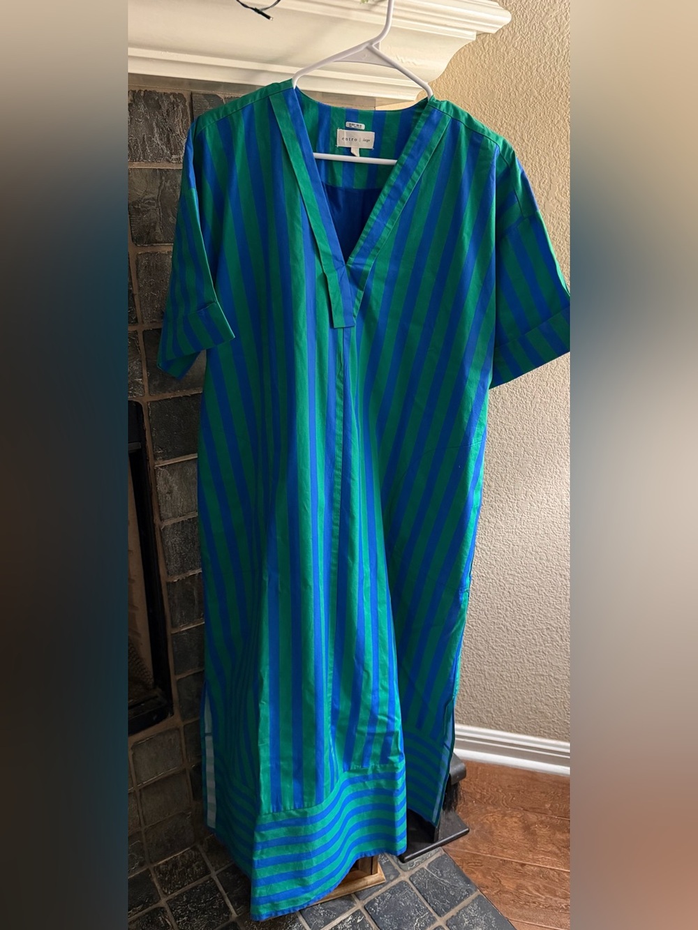 entro Blue & Green Striped V-Neck Casual Dress